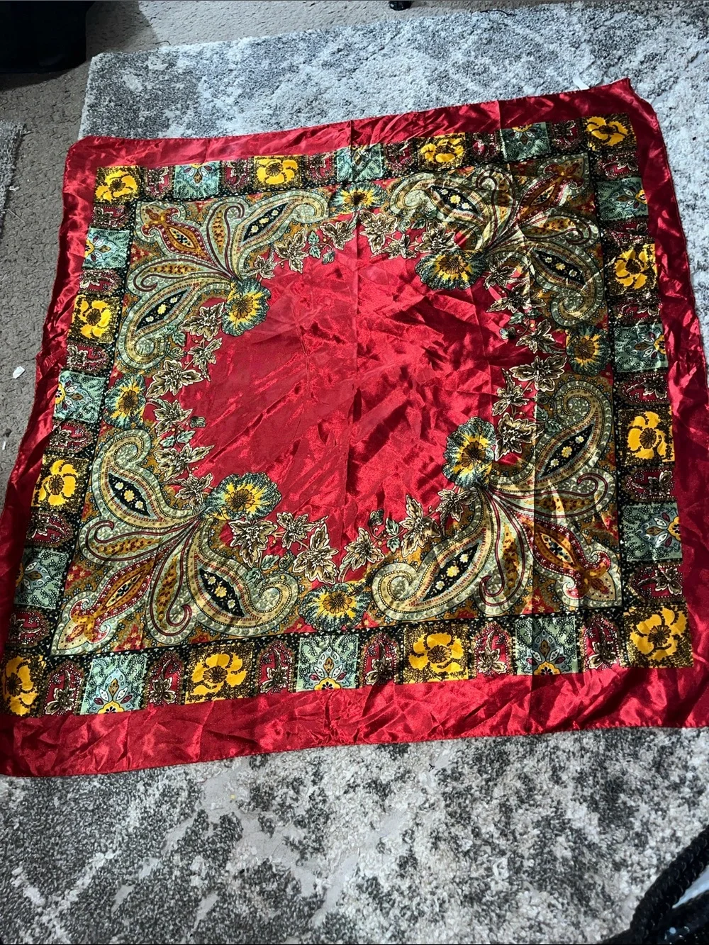 Vibrant Red Paisley Floral Square Scarf
